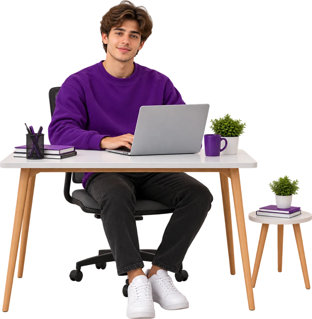 Étudiant Estudech installé à son bureau avec son ordinateur