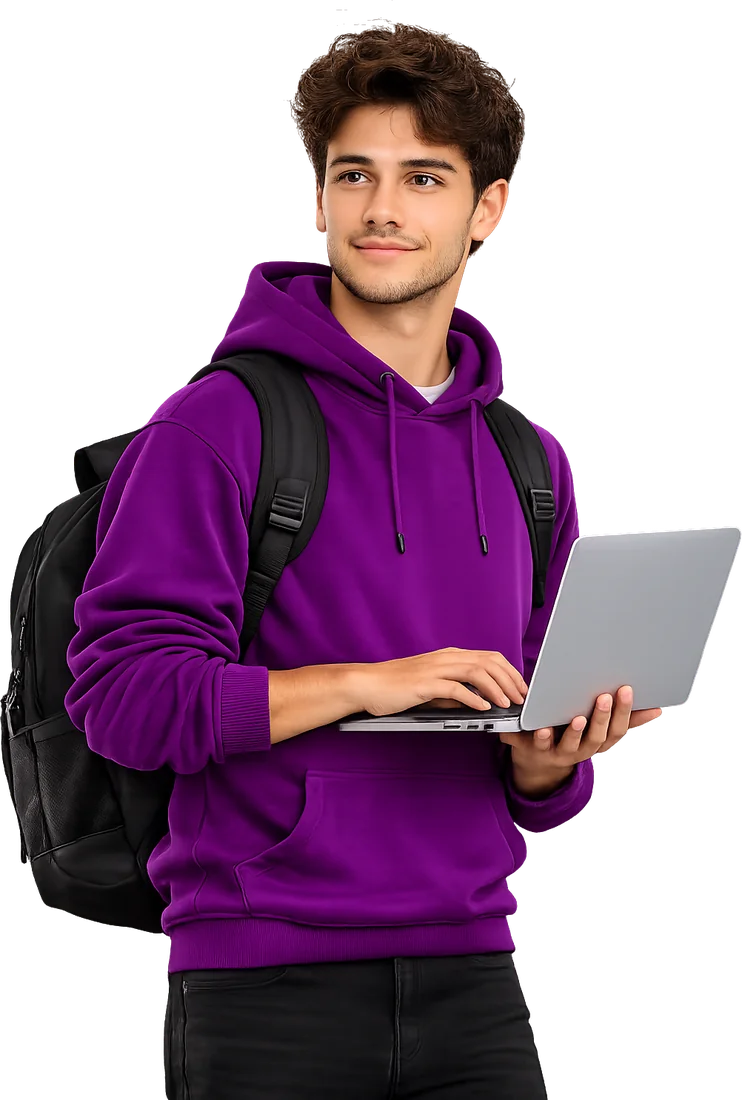 Étudiant Estudech avec son sac à dos et son ordinateur portable